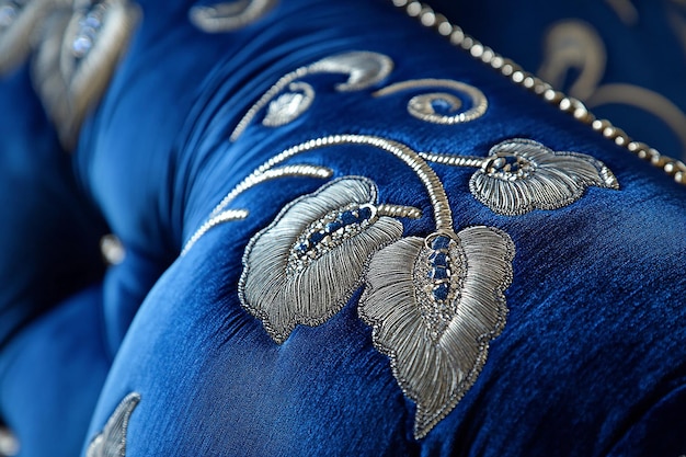 Detal haftu w kolorze niebieskim